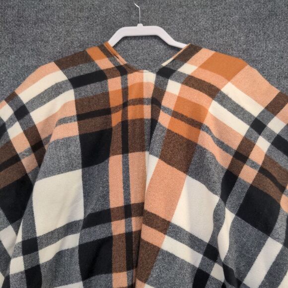 Anne Klein Women's Poncho Cape Multicolor One Size Plaid Fringed Polyester - Picture 6 of 8